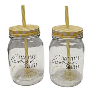 Set of 2 Easy Peasy Lemon Squeezy Glass Mason Jar Tumblers